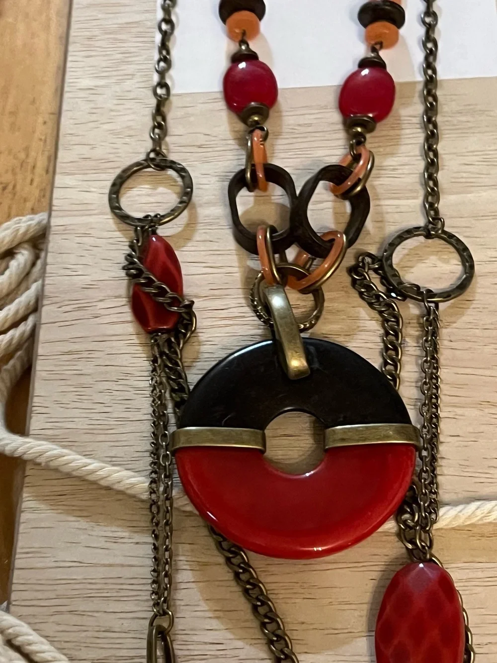 Premier Designs Red and Orange Mixed-Media Pendant Necklace